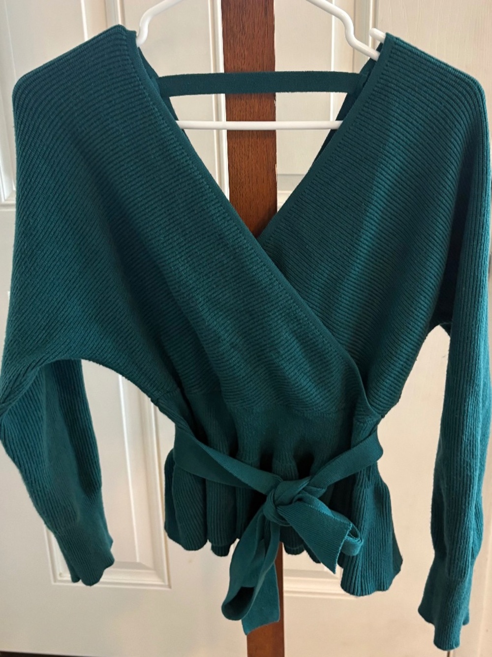 Peacock Green Peplum Sweater with Tie Waist